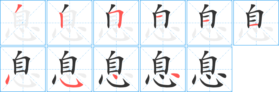 息字笔顺分步演示