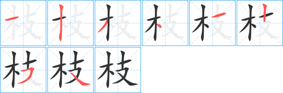 枝字笔顺分步演示