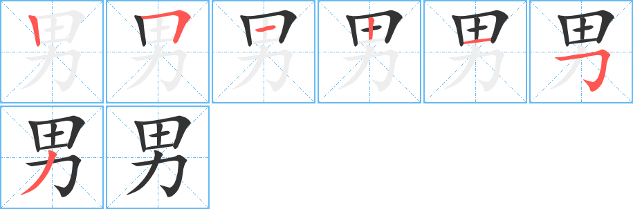 男字笔顺分步演示