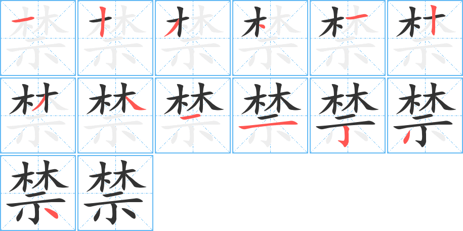 禁字笔顺分步演示