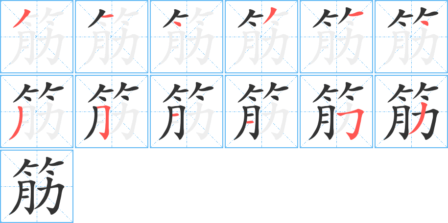 筋字笔顺分步演示