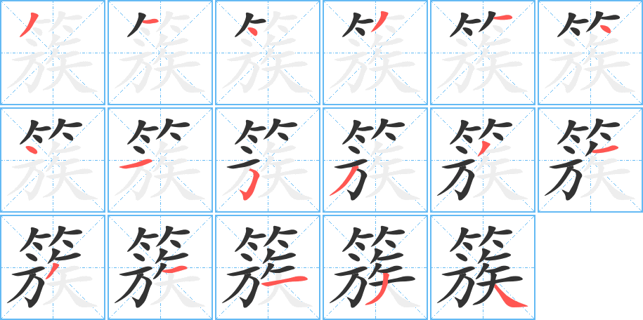 簇字笔顺分步演示