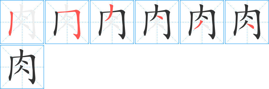 肉字笔顺分步演示