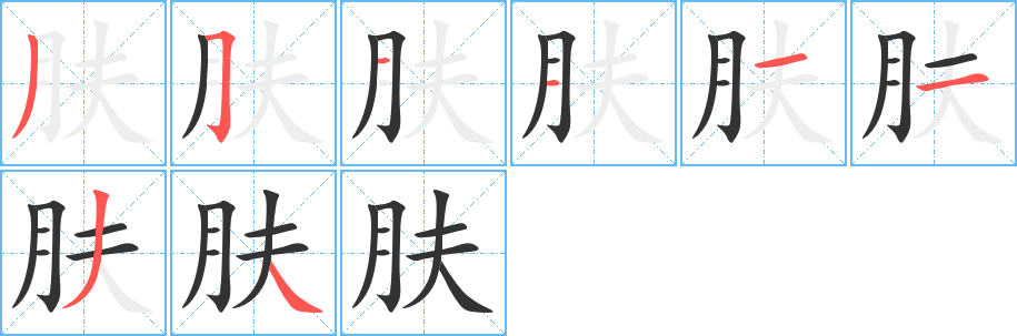 肤字笔顺分步演示