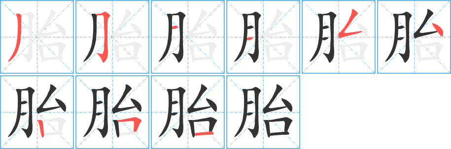 胎字笔顺分步演示