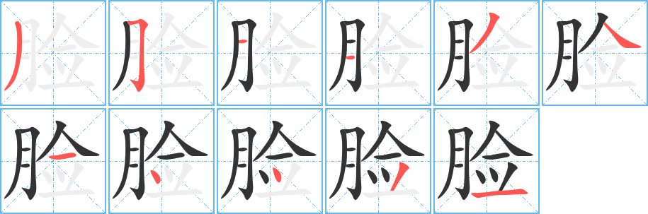 脸字笔顺分步演示