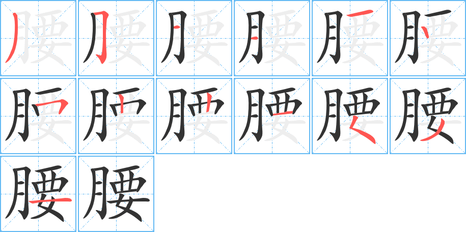 腰字笔顺分步演示