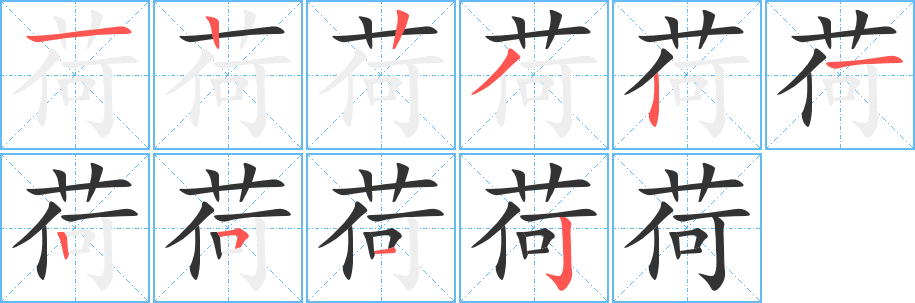 荷字笔顺分步演示