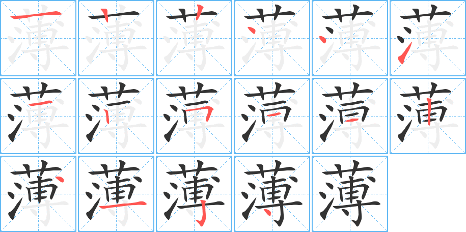 薄字笔顺分步演示