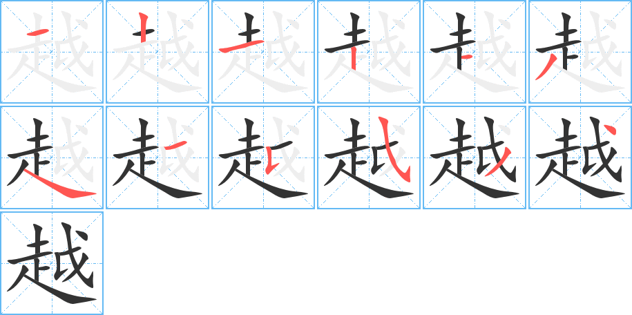 越字笔顺分步演示