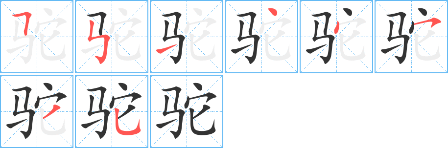 驼字笔顺分步演示