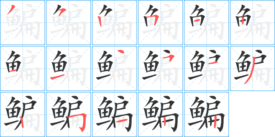 鳊字笔顺分步演示