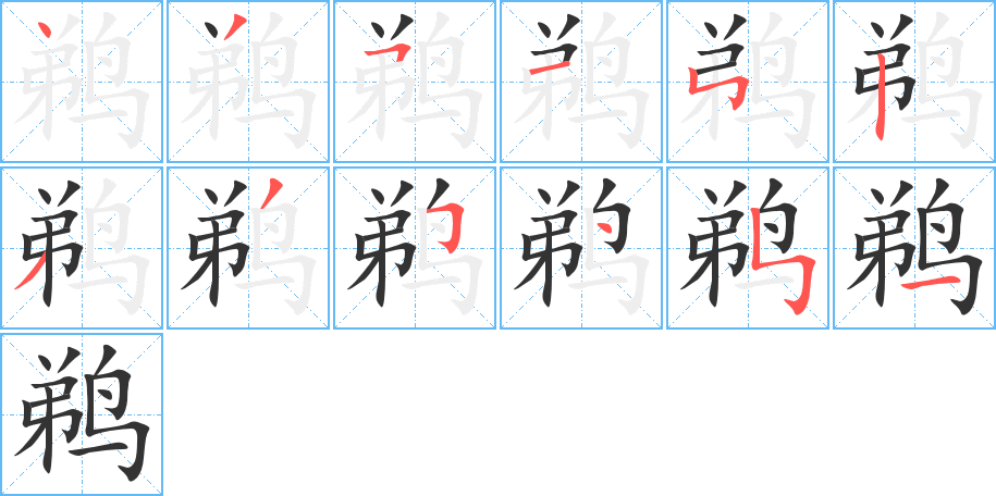 鹈字笔顺分步演示